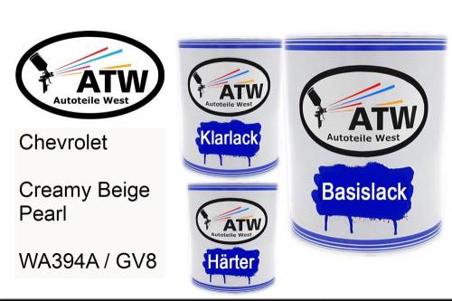 Chevrolet, Creamy Beige Pearl, WA394A / GV8: 1L Lackdose + 1L Klarlack + 500ml Härter - Set, von ATW Autoteile West.